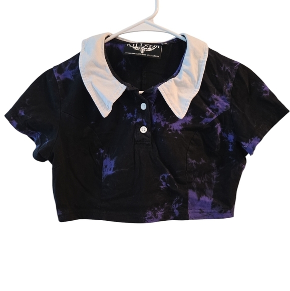 KILLSTAR GOTHIC FAST DYE CROP TOP. BLACK AND PURPLE. SIZE MEDIUM. - Picture 1 of 6